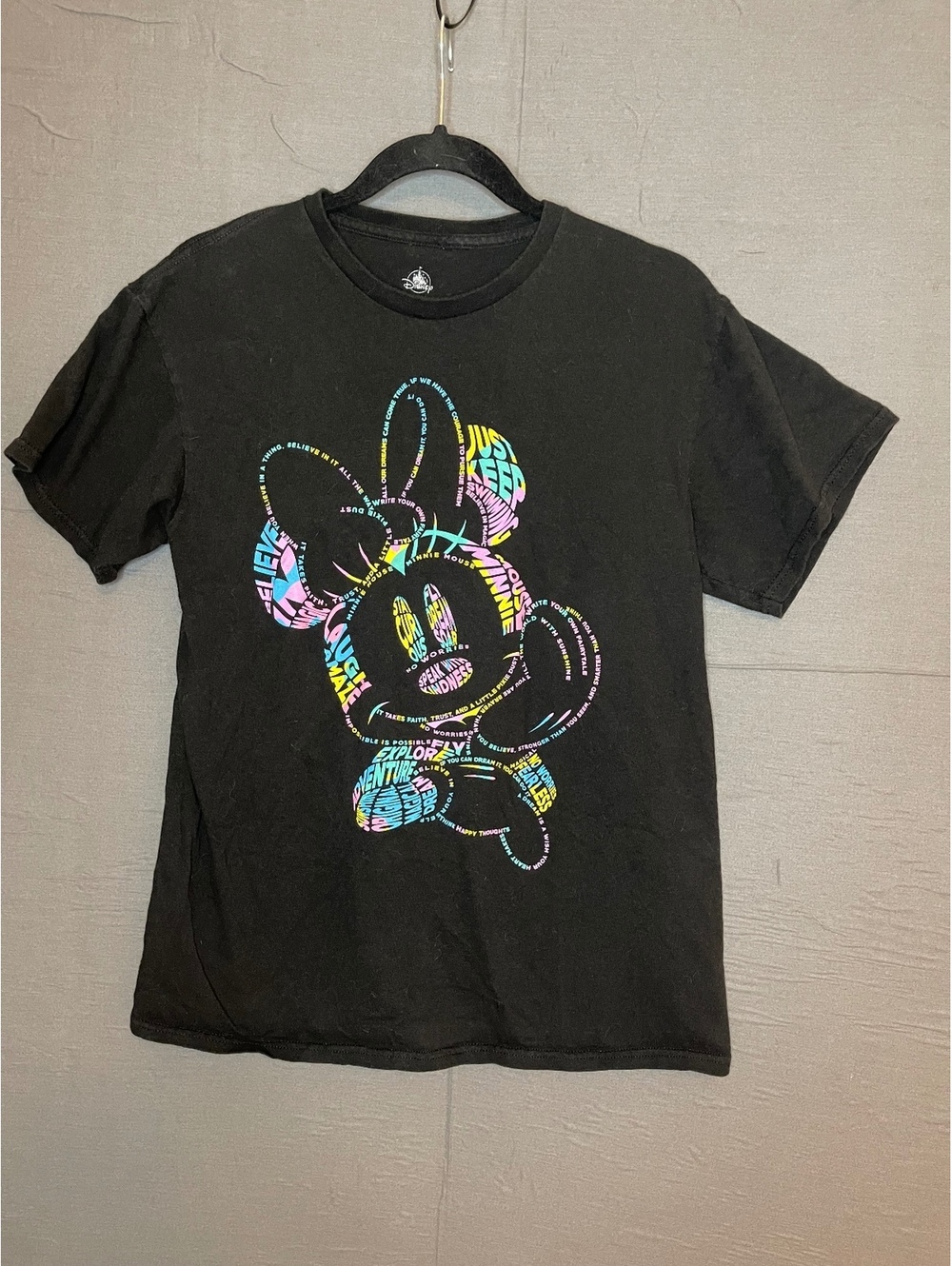 Disney Minnie Mouse Pink Bow Graphic T-Shirt Black Size Medium M Short Sleeve